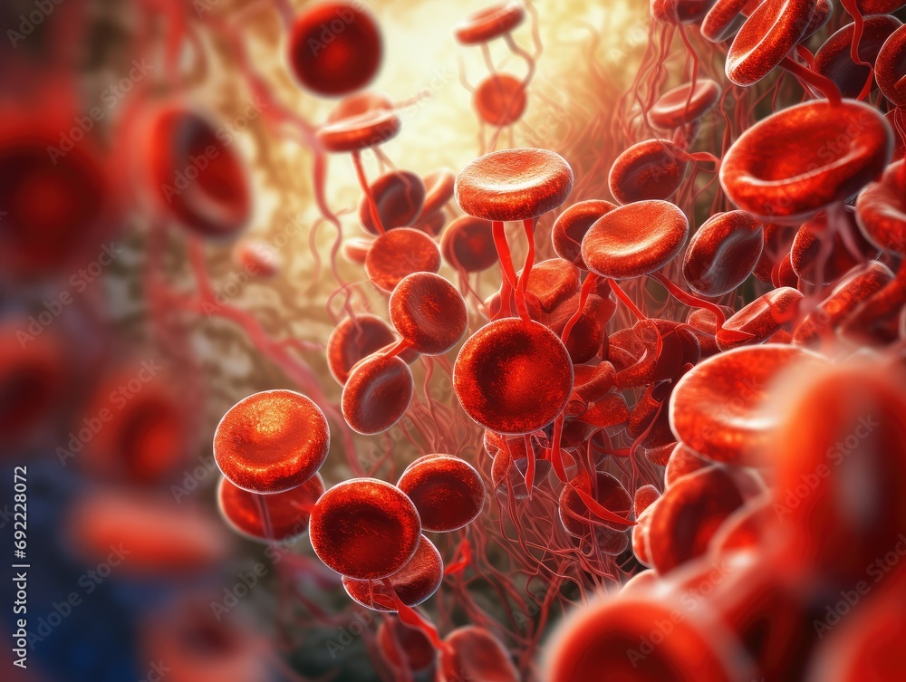 Poster red blood cells in a vein, creating a mesmerizing circulatory system background