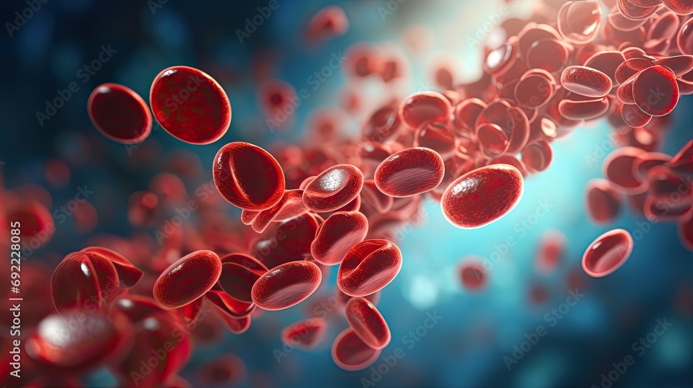 Poster red blood cells flowing in a vein 3d rendering background