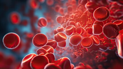 Red blood cell journey through vein background - obrazy, fototapety, plakaty