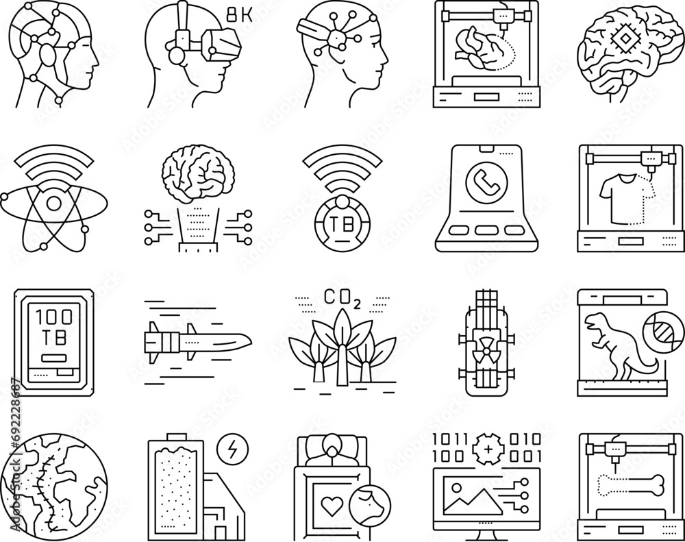 Aufkleber future techology digita modern icons set vector. tech science, futuristic data, internet computer, c