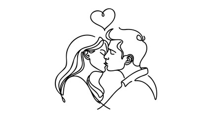 Man and woman kissing in heart Line art.