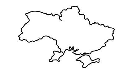 Continuous line drawing of Ukraine map. One line image of Ukraine map. One line drawing background.