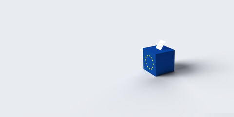 EU Elections Concept Image. Ballot Box with European Union Flag against Flat Background with Copy...