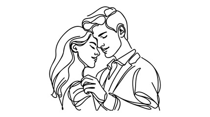 Single one line drawing happy cute married man and woman dancing on the floor at party
