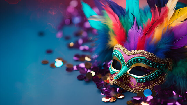 Colorful masks of street dacnce parade performer during Masskara Festival at Bacolod City