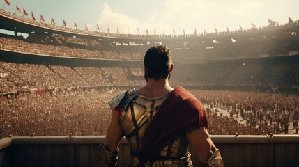 warrior with armor in coliseum shouting victory his sword