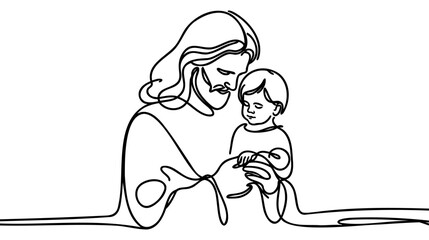 One Continuous Line Drawing Minimal Hand Jesus Christ .Single Hand Drawn Art Line Doodle Outline Isolated
