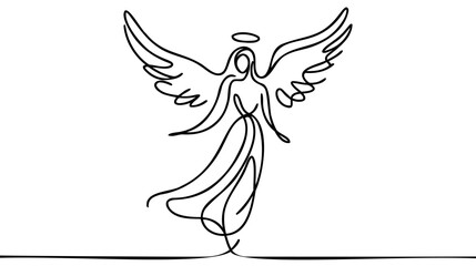 Continuous one line drawing of angel. Angel concept minimalist design for logo isolated on white background.