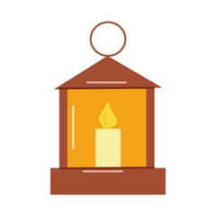 Vintage portable lantern is a beautiful hand lamp. Square with candle. Interior decoration, festive design. Vector flat illustration...