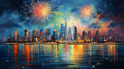 new year cityscape with fireworks wallpaper,background