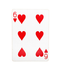 Six of hearts playing card on a transparent background 