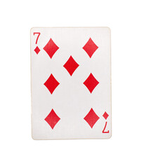 Seven of Diamonds playing card on a transparent background 