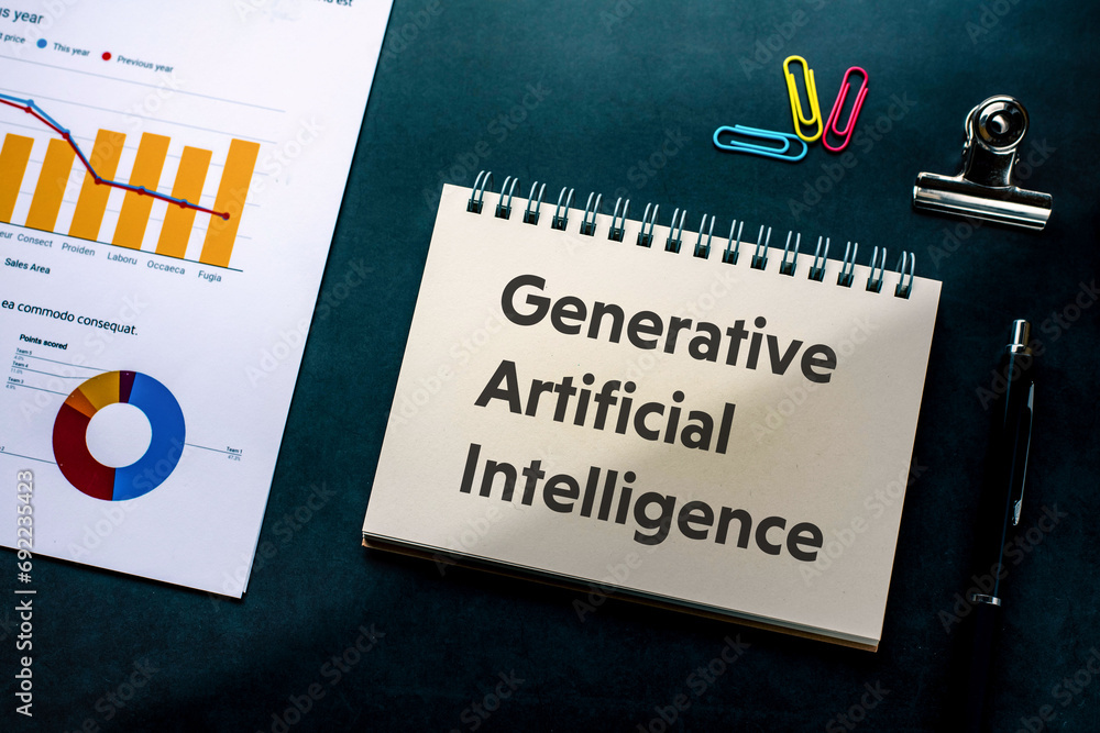 Poster there is notebook with the word generative artificial intelligence. it is as an eye-catching image.