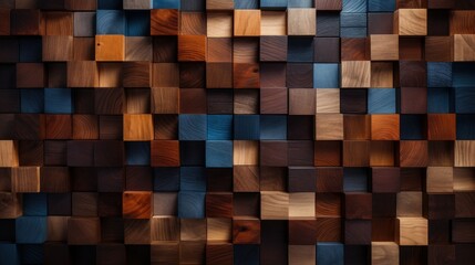 Artistic Wood Cube Mosaic with Diverse Grain Patterns