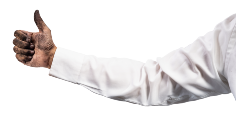 Dirty hand thumbs up isolated on white background, Repair, Maintenance, Customer Service Concept, png file.