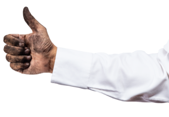 Dirty hand thumbs up isolated on white background, Repair, Maintenance, Customer Service Concept, png file.