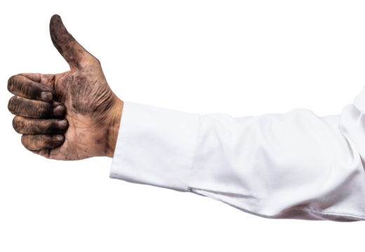 Dirty hand thumbs up isolated on white background, Repair, Maintenance, Customer Service Concept, png file.