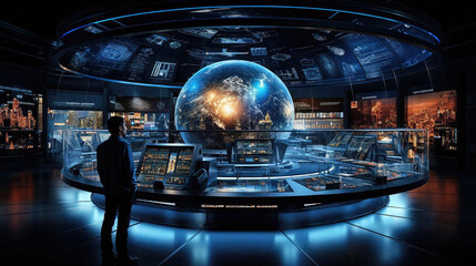 Futuristic science museum and giant 3D globe