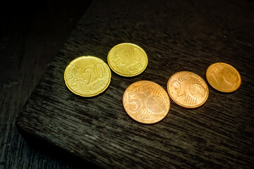 20, 10, 5, 2, 1, cent euro coins on a black background