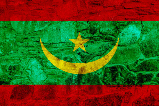 Flag of ISLAMIC REPUBLIC OF MAURITANIA on a textured background. Concept collage.