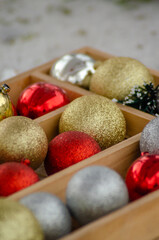 outdoor Christmas street decorations, baubles and ornaments