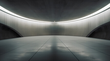 Straight circular concrete tunnel with lighting.