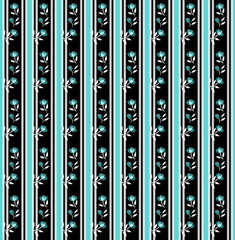 Stripe and Small Floral Rose on Teal Blue Seamless Tile