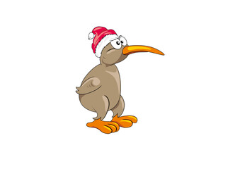 Dreaming kiwi bird in Christmas hat