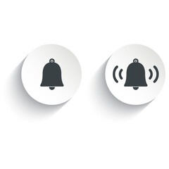 Vector bell icon set with shadow on a round white button.