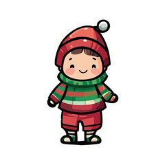 Vector de un niño en invierno con bufanda y gorro rojo