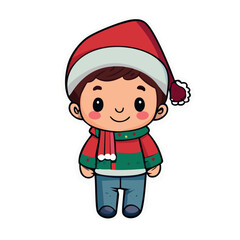 Vector de un niño en invierno con bufanda y gorro de navidad