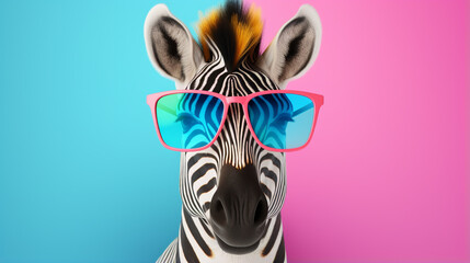 Zebra in sunglasses shade glasses. Funny Zebra with sunglasses. generative ai - obrazy, fototapety, plakaty