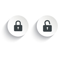 Vector lock icons set with shadow on a round white button.