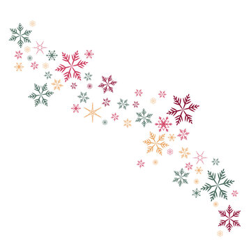 Snowflakes design element, Christmas clip art vector, winter scene of falling snow in windy swirling border pattern, snow flakes for New Years decorations
