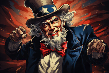 Action pose of Uncle Sam getting ready to fight for freedom - obrazy, fototapety, plakaty