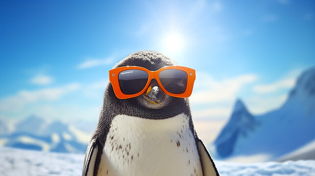 Penguin wearing sunglasses in Antarctica