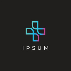 modern medical cross plus health line logo design