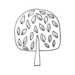 tree. doodle. black lines. vector. ecology. leaves. on a white background.