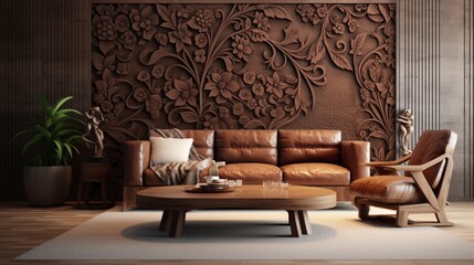 A 3D effect in rich brown tones transforms the plain wall into a work of art, highlighting its intricate texture in high definition clarity.