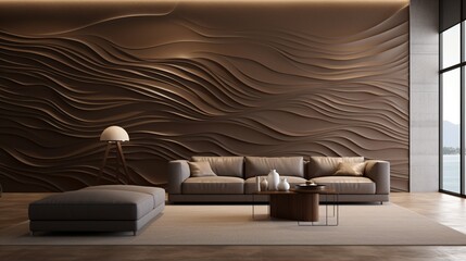 A 3D effect in rich brown tones transforms the plain wall into a work of art, highlighting its intricate texture in high definition clarity.