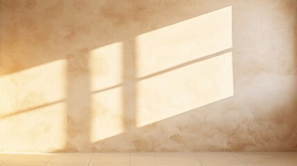 Serene white wall texture bathed in golden hour sunlight, radiating warmth.
