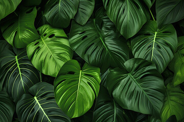 beautiful tropical monstera leaves pattern top view