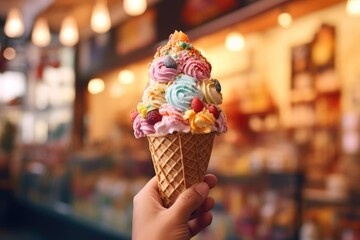 Sicilian Delights: Artisanal Ice Cream Parlor in Sicily, Where Fruit Flavors and Homemade Cones Create a Gelato Experience Like No Other.
