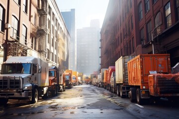 Unveiling New York's Logistics Hub: Exploring the Dynamics of the Urban Warehouse District and Its Vital Role in Citywide Distribution. - obrazy, fototapety, plakaty