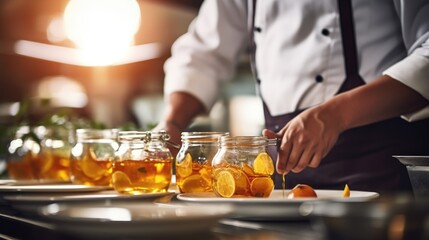 Citrus Infusion: Master Chef Elevates Fresh Orange and Apple Juice Preparation with Culinary Mastery. 