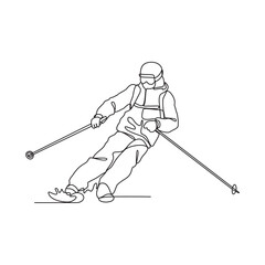 One continuous line drawing of a people who are skiing on a snowy arena vector illustration. ski competition day design illustration simple linear style vector concept. Sport concept design asset.