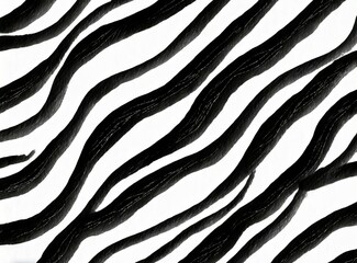 Wavy and swirled brush strokes vector seamless pattern. Bold curved lines and squiggles ornament. Seamless horizontal banner with doodle bold lines. Black and white wallpaper. 