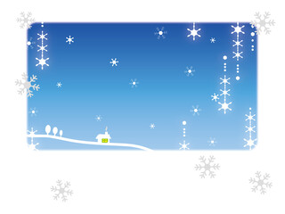 クリスマスカード背景、夜空と雪とヒュッテ