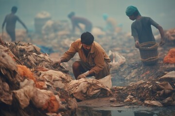 Environmental Responsibility: Illustrate workers in a Kanpur tannery implementing eco-friendly practices, such as waste recycling or water conservation, emphasizing the industry's commitment to sustai