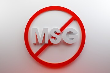 Sign no for Monosodium glutamate MSG C5H8NNaO4 in food - shining illuminated